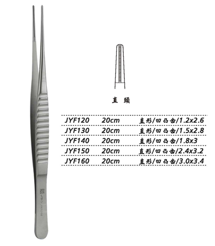 金鐘組織鑷直形 凹凸齒 20cm JYF120   1.2×2.6