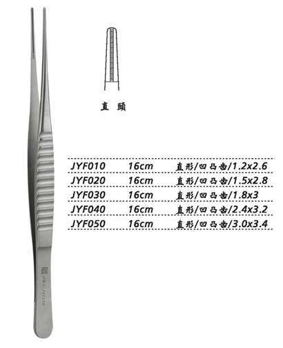 金鐘組織鑷直形 凹凸齒 16cm JYF050   3.0×3.4