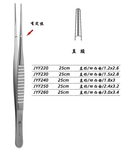 金鐘組織鑷直形 凹凸齒 25cm JYF230   1.5×2.8