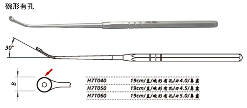 金鐘鼻竇刮匙直 H7T050 19cm 直 碗形有孔 刃4.5